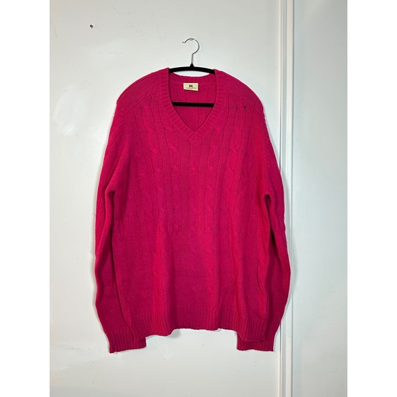 Carraig Donn Ireland Pink‎ Sweater cable knit 100 wool L oversized v neck